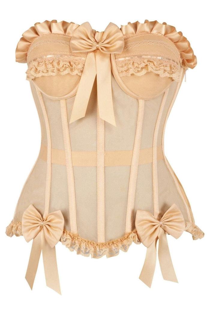 daisy beachwear Top Drawer Steel Boned Nude Mesh Underwire Bustier Corset