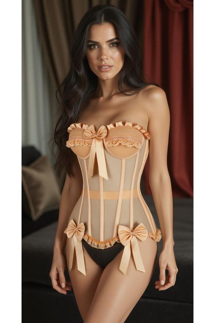 Daisy Beachwear Top Drawer Steel Boned Nude Mesh Underwire Bustier Corset