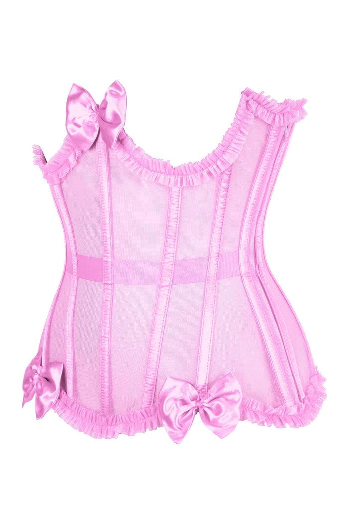 Daisy Beachwear Top Drawer Steel Boned Pink Mesh Underwire Burlesque Underbust Corset Cincher