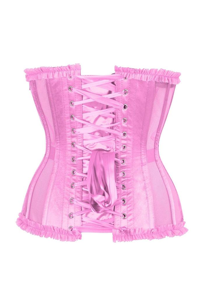 Daisy Beachwear Top Drawer Steel Boned Pink Mesh Underwire Burlesque Underbust Corset Cincher
