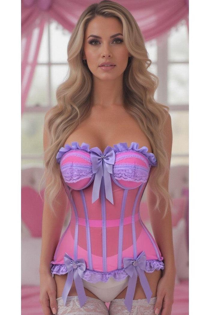 daisy beachwear Top Drawer Steel Boned Pink/Purple Mesh Underwire Bustier Corset