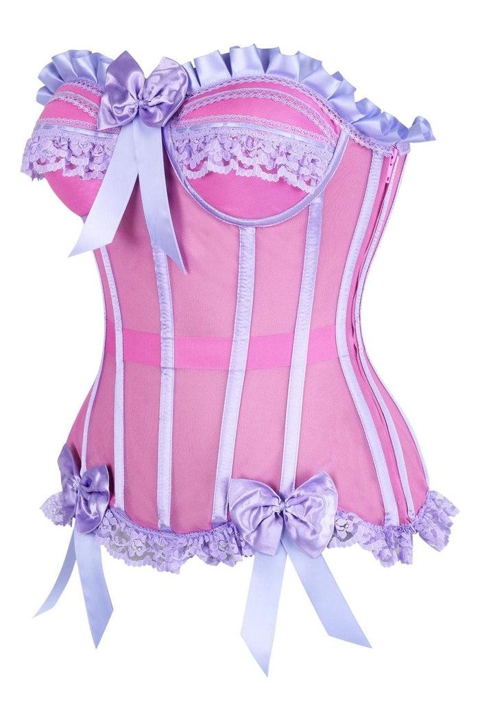 Daisy Beachwear Top Drawer Steel Boned Pink/Purple Mesh Underwire Bustier Corset