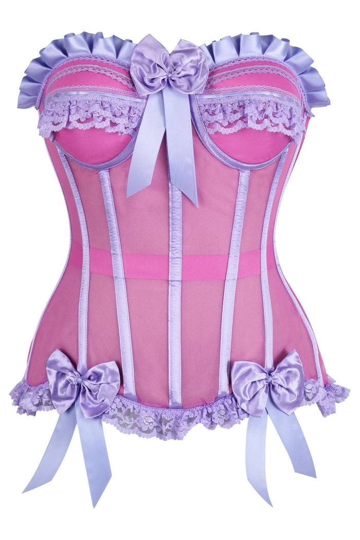 daisy beachwear Top Drawer Steel Boned Pink/Purple Mesh Underwire Bustier Corset