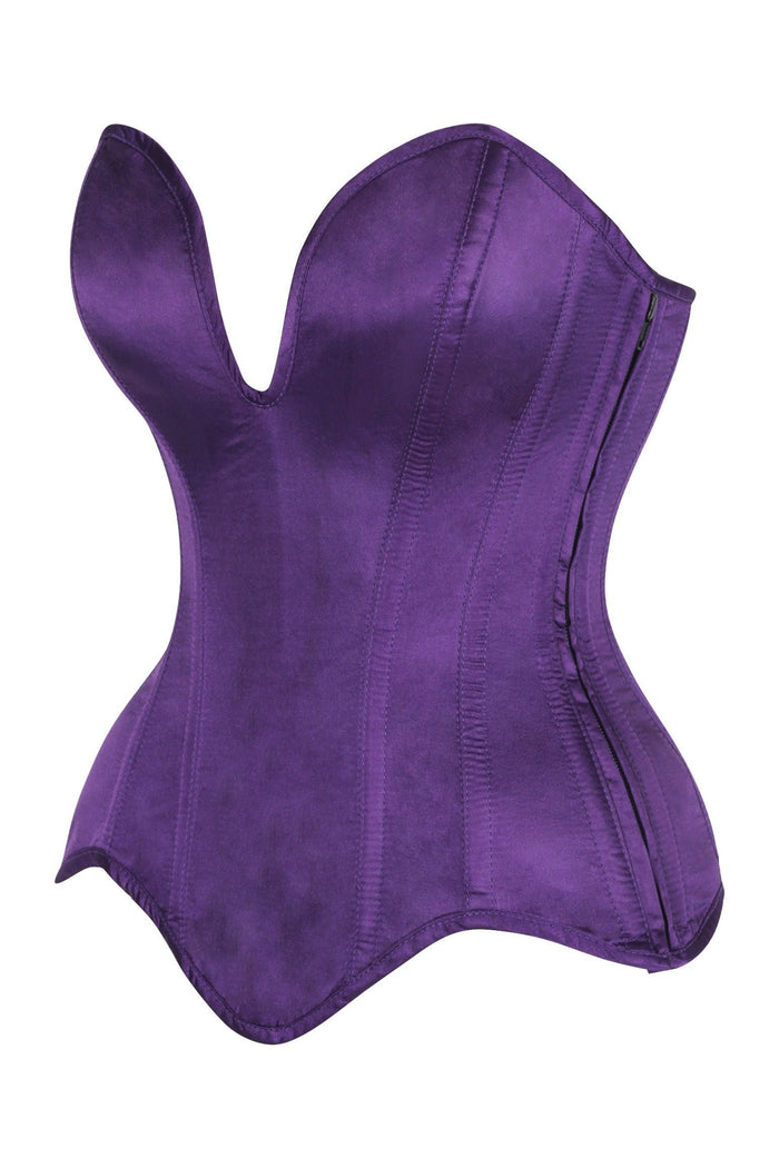 Daisy Beachwear Top Drawer Steel Boned Plum Satin Plunge Neckline Overbust Corset