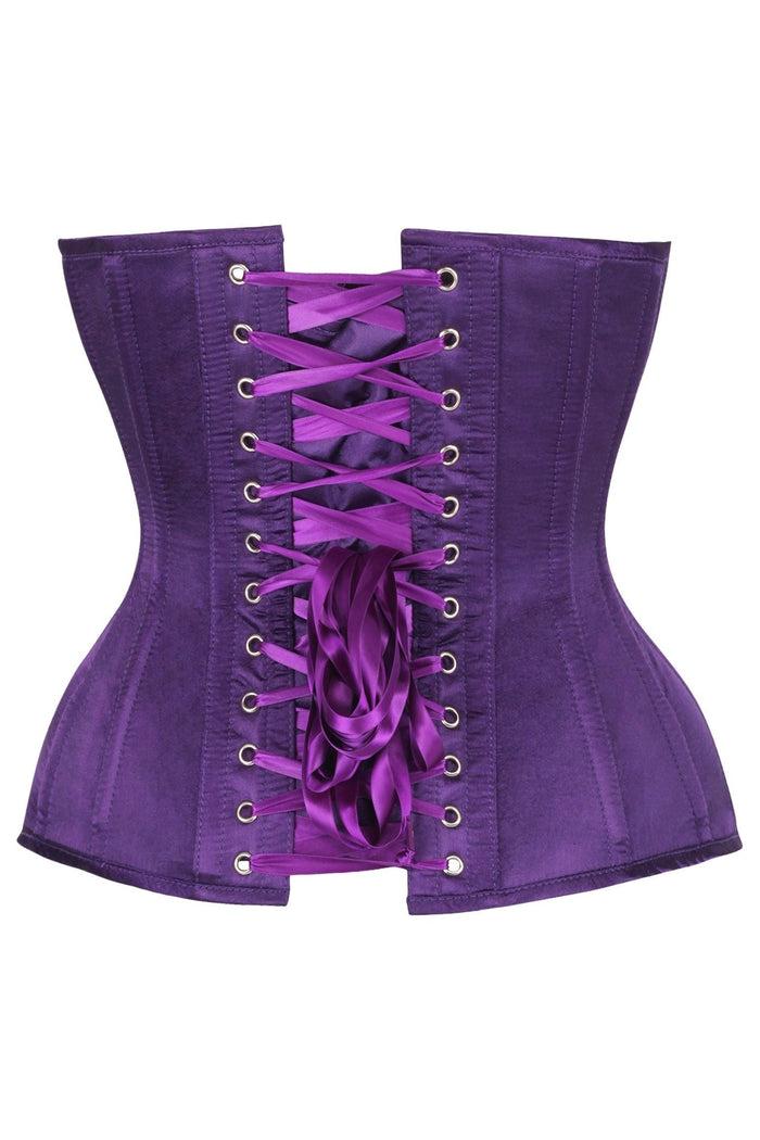 Daisy Beachwear Top Drawer Steel Boned Plum Satin Plunge Neckline Overbust Corset