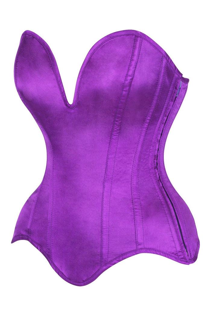 Daisy Beachwear Top Drawer Steel Boned Purple Satin Plunge Neckline Overbust Corset