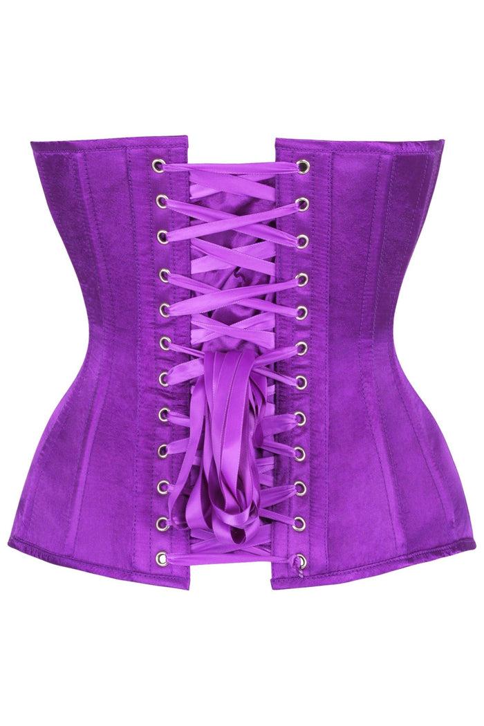 Daisy Beachwear Top Drawer Steel Boned Purple Satin Plunge Neckline Overbust Corset