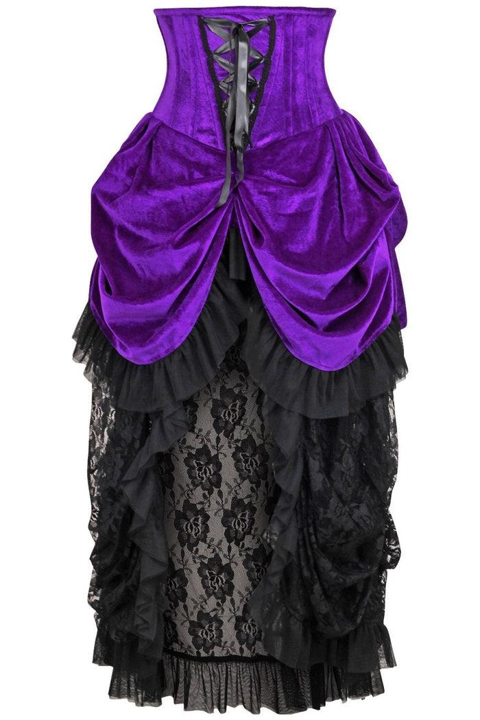 daisy beachwear Top Drawer Steel Boned Purple Velvet Victorian Bustle Underbust Corset Dress