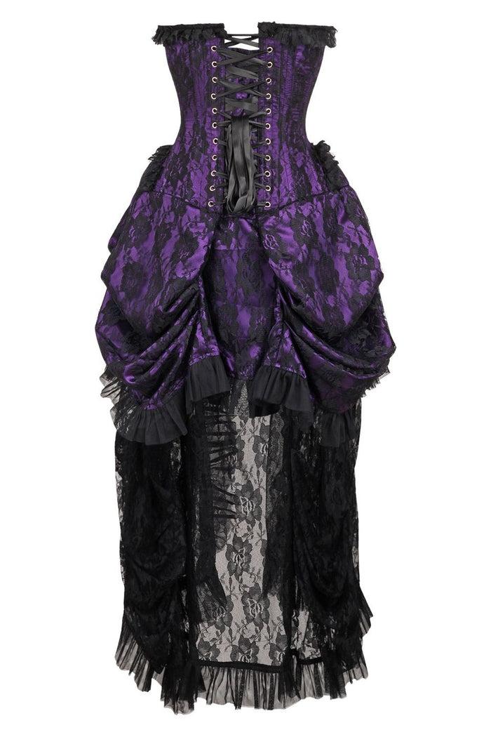 Daisy Beachwear Top Drawer Steel Boned Purple W/Black Lace Bustle Corset Dress