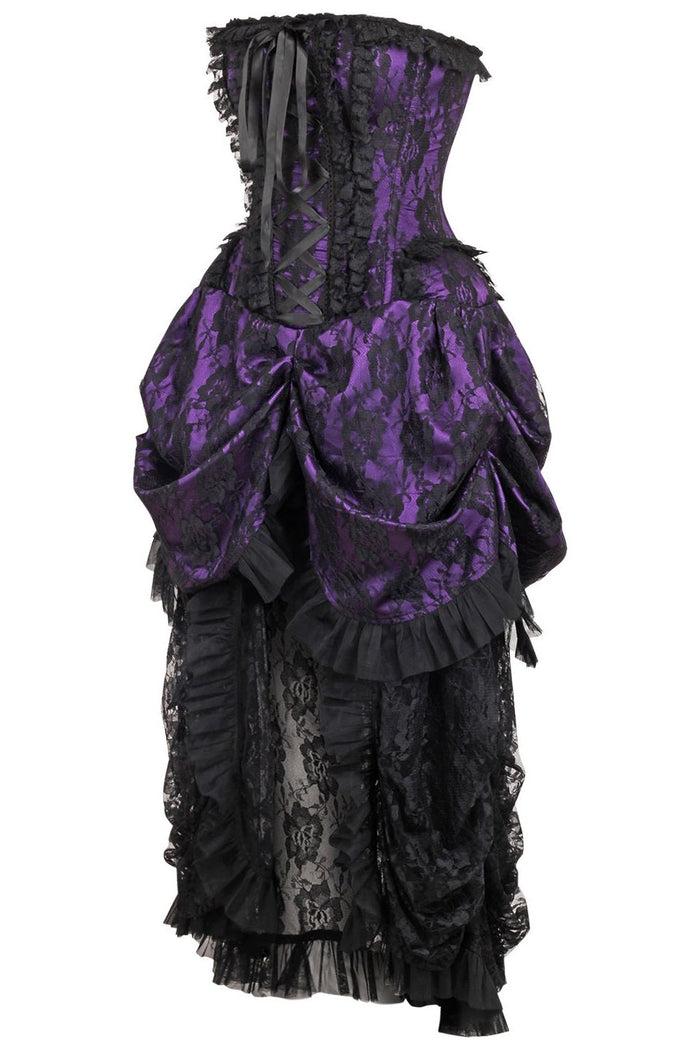 Daisy Beachwear Top Drawer Steel Boned Purple W/Black Lace Bustle Corset Dress