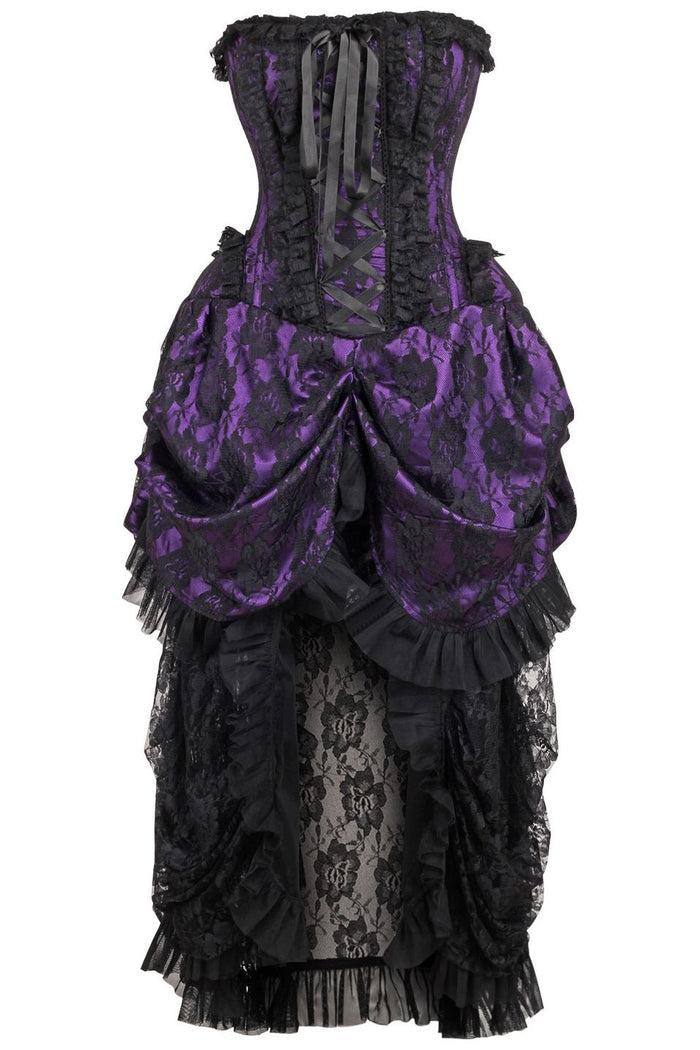 daisy beachwear Top Drawer Steel Boned Purple w/Black Lace Bustle Corset Dress
