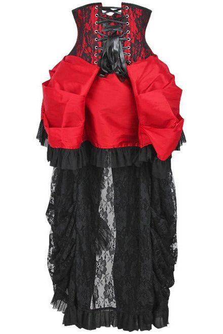 Daisy Beachwear Top Drawer Steel Boned Red/Black Lace Victorian Bustle Underbust Corset Dress