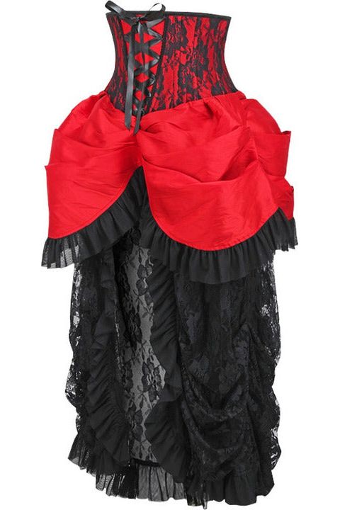 Daisy Beachwear Top Drawer Steel Boned Red/Black Lace Victorian Bustle Underbust Corset Dress