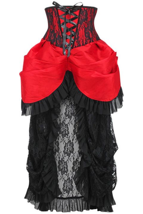 daisy beachwear Top Drawer Steel Boned Red/Black Lace Victorian Bustle Underbust Corset Dress