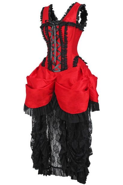 Daisy Beachwear Top Drawer Steel Boned Red/Black Lace Victorian Bustle Corset Dress