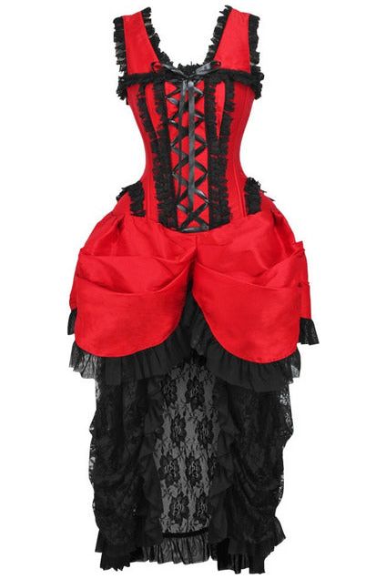 daisy beachwear Top Drawer Steel Boned Red/Black Lace Victorian Bustle Corset Dress