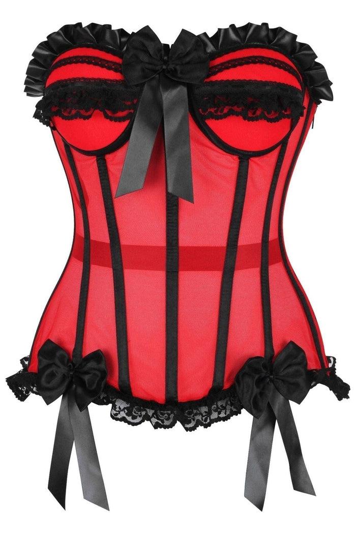 daisy beachwear Top Drawer Steel Boned Red/Black Mesh Underwire Bustier Corset