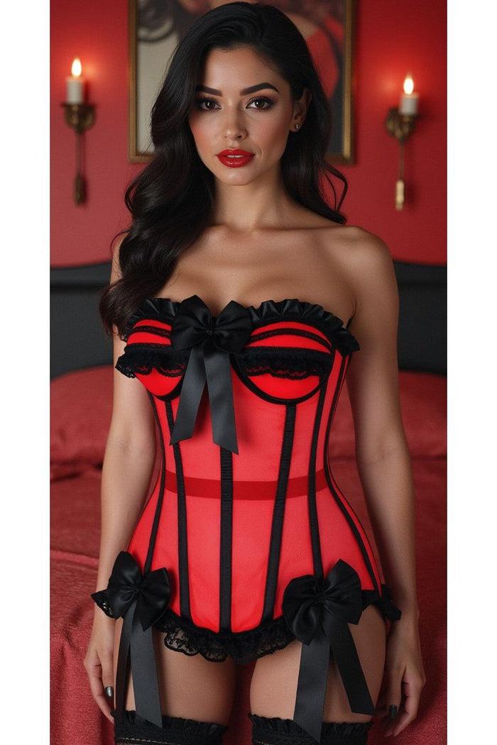 Daisy Beachwear Top Drawer Steel Boned Red/Black Mesh Underwire Bustier Corset