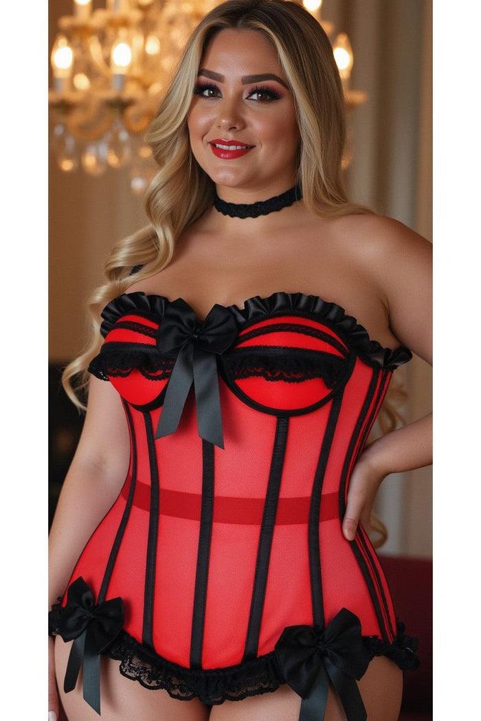 Daisy Beachwear Top Drawer Steel Boned Red/Black Mesh Underwire Bustier Corset