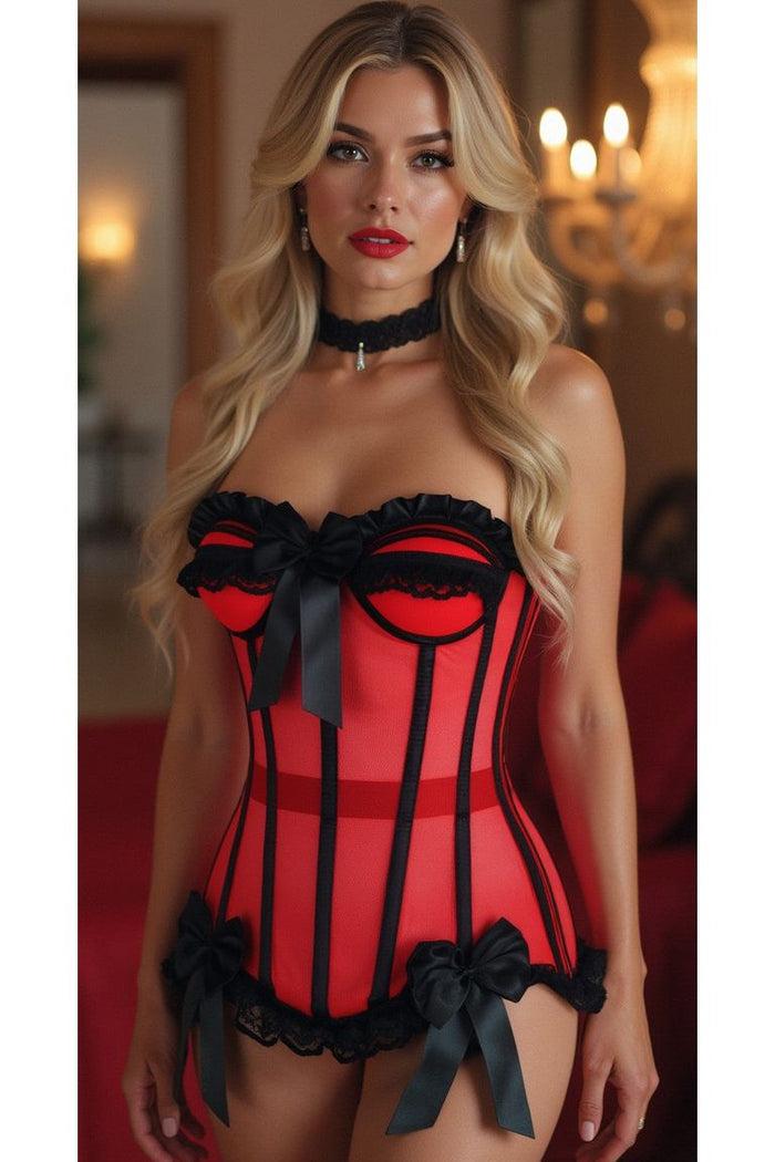 daisy beachwear Top Drawer Steel Boned Red/Black Mesh Underwire Bustier Corset