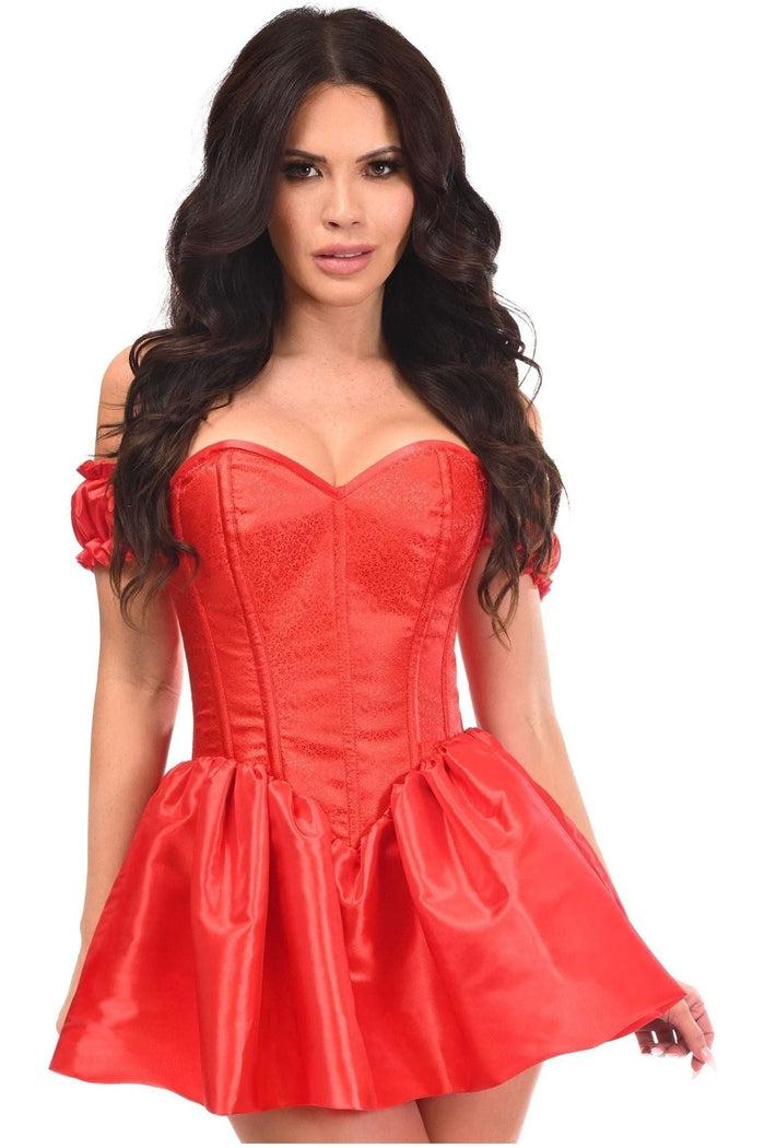 Daisy Beachwear Top Drawer Steel Boned Red Brocade & Taffeta Corset Dress
