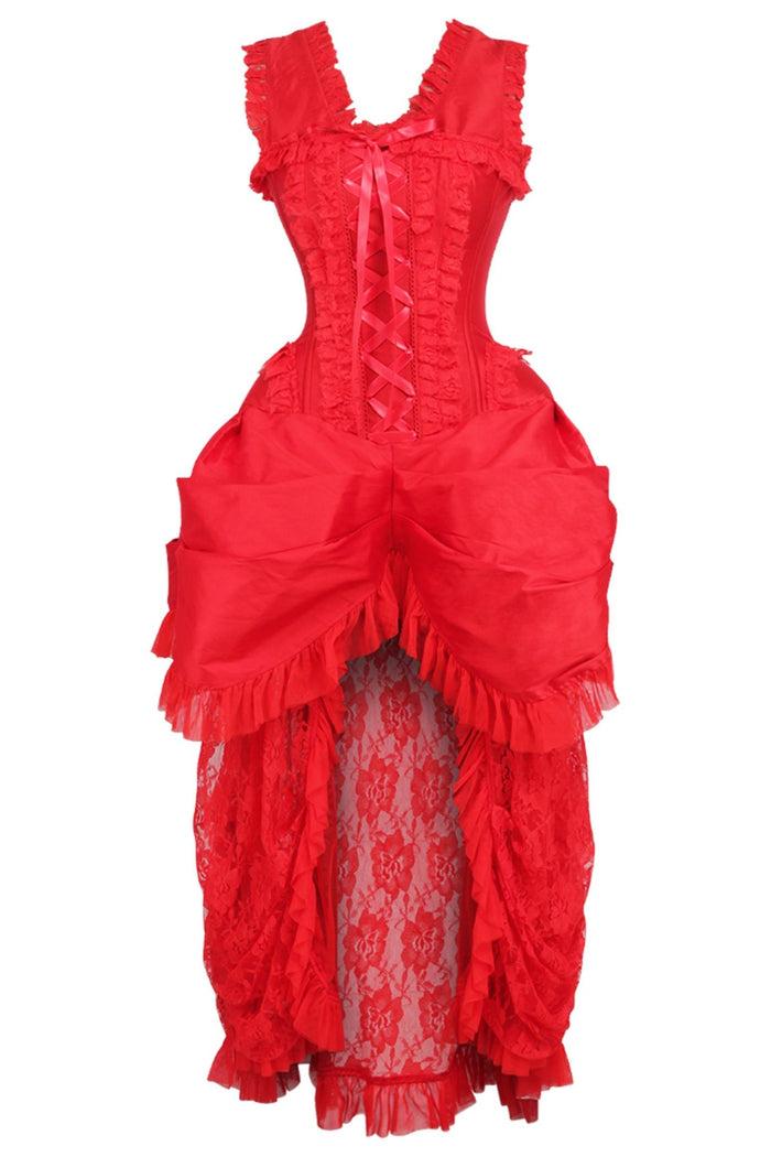 daisy beachwear Top Drawer Steel Boned Red Lace Victorian Bustle Corset Dress