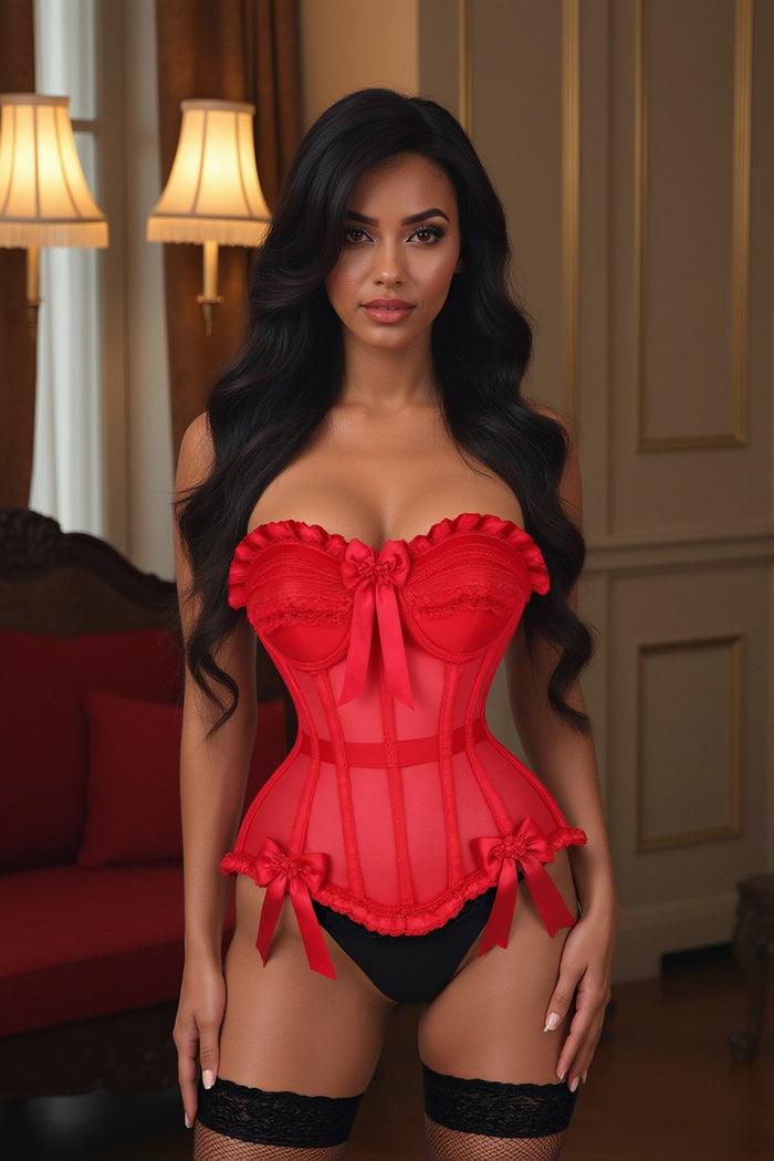 Daisy Beachwear Top Drawer Steel Boned Red Mesh Underwire Bustier Corset