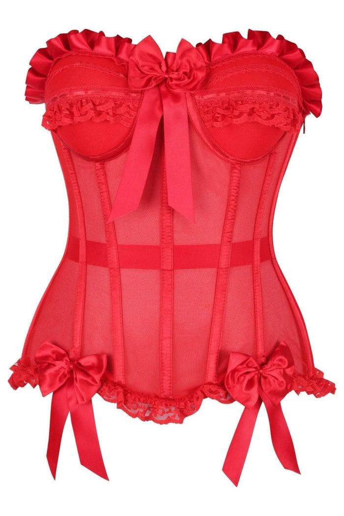 daisy beachwear Top Drawer Steel Boned Red Mesh Underwire Bustier Corset