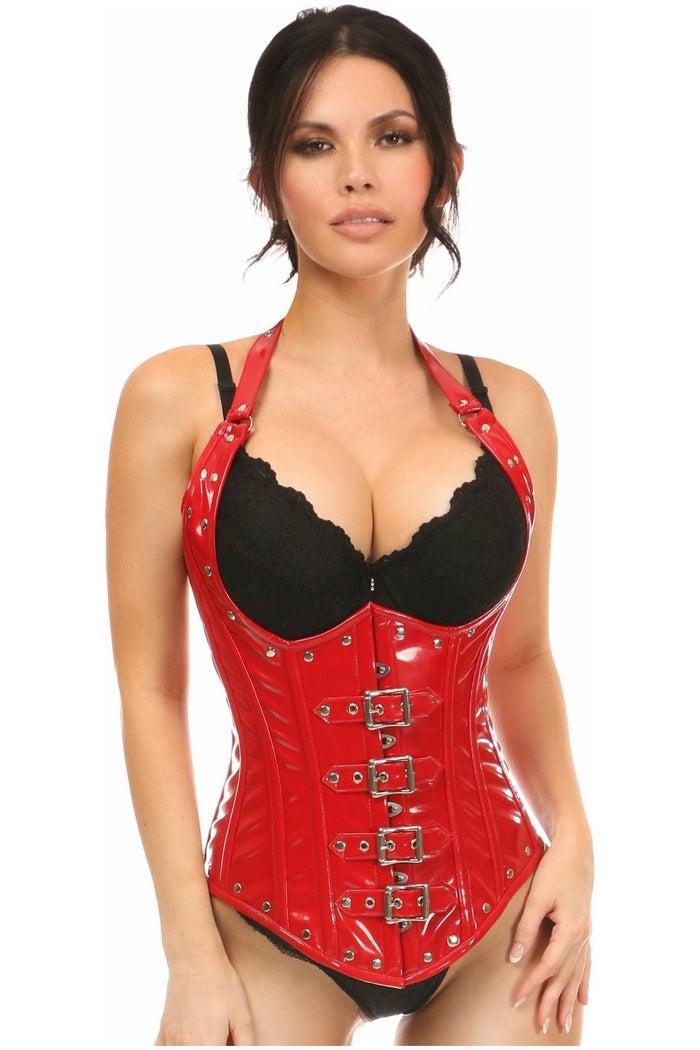 daisy beachwear Top Drawer Steel Boned Red Patent PVC Vinyl Underbust Corset Top