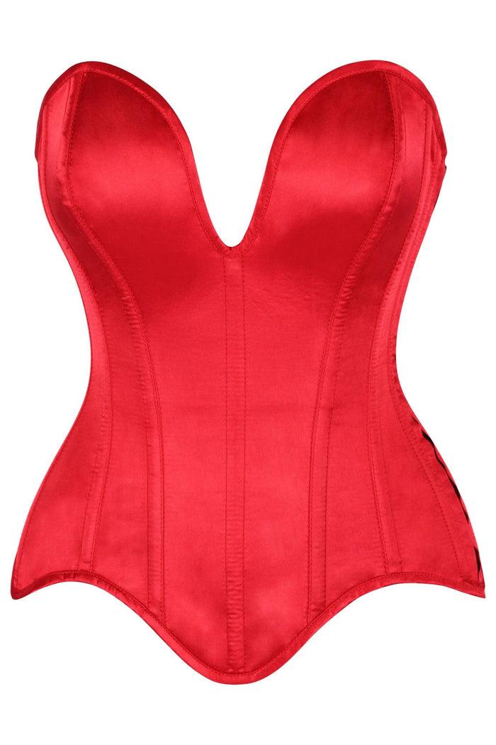 daisy beachwear Top Drawer Steel Boned Red Satin Plunge Neckline Overbust Corset