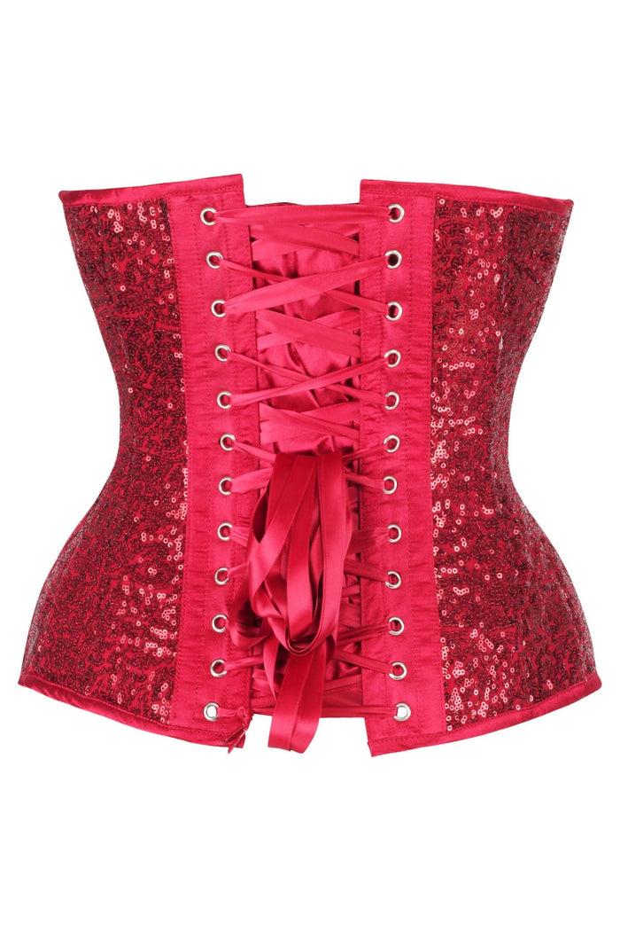 Daisy Beachwear Top Drawer Steel Boned Red Sequin Plunge Neckline Overbust Corset