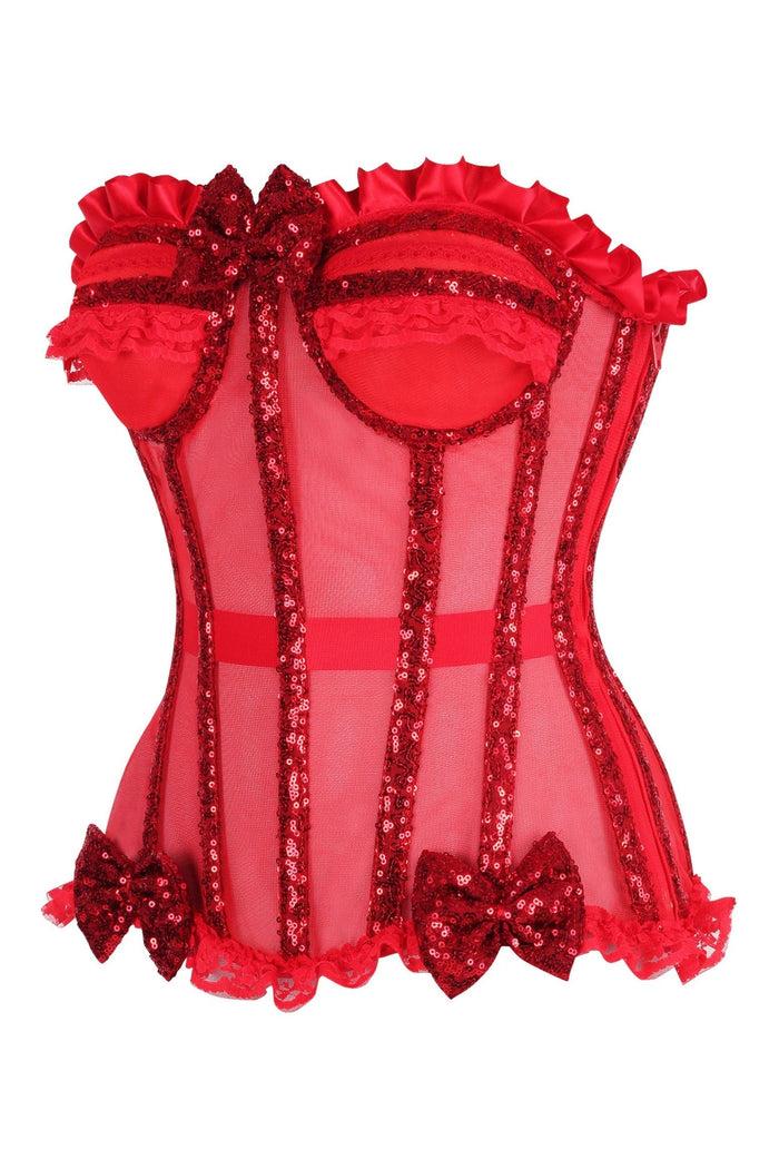 Daisy Beachwear Top Drawer Steel Boned Red Sequin Underwire Bustier Corset