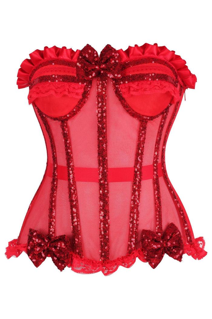 daisy beachwear Top Drawer Steel Boned Red Sequin Underwire Bustier Corset