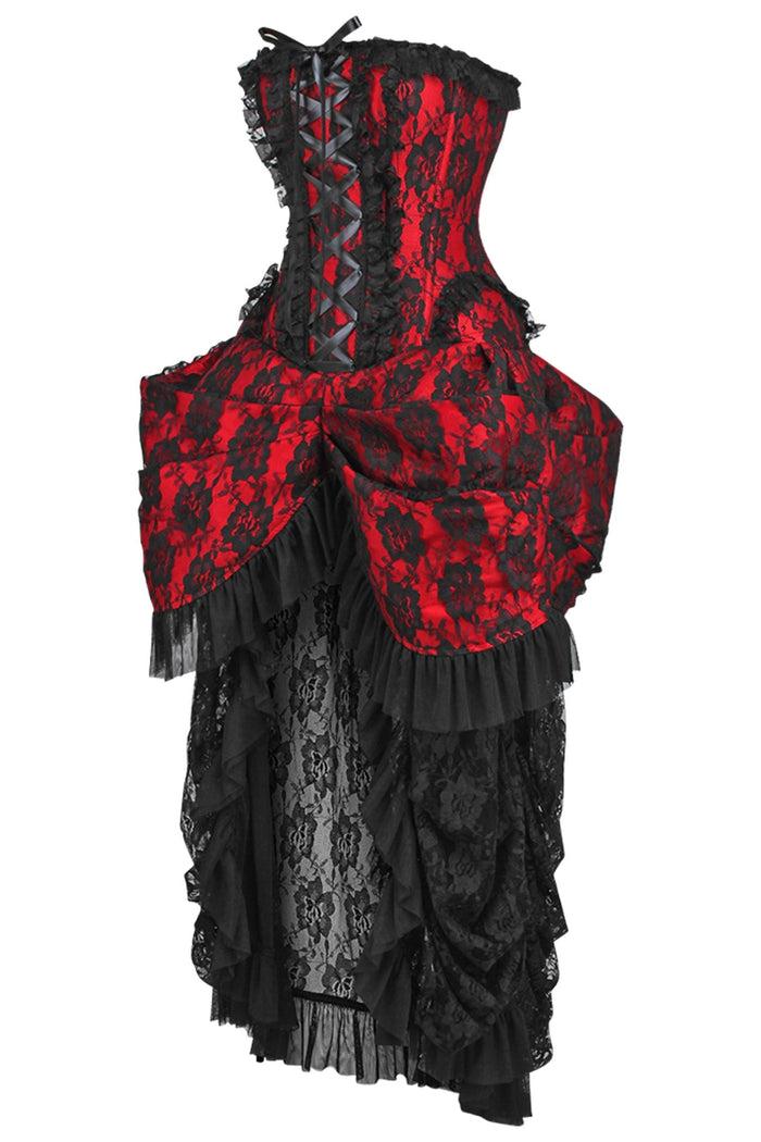 Daisy Beachwear Top Drawer Steel Boned Red W/Black Lace Bustle Corset Dress