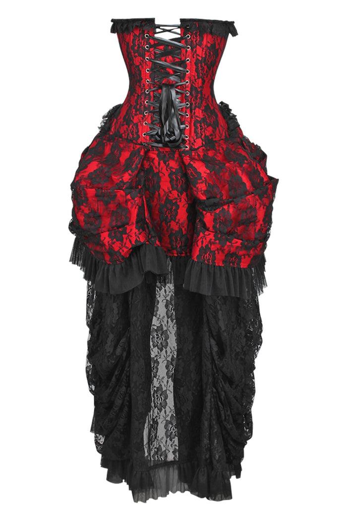 Daisy Beachwear Top Drawer Steel Boned Red W/Black Lace Bustle Corset Dress