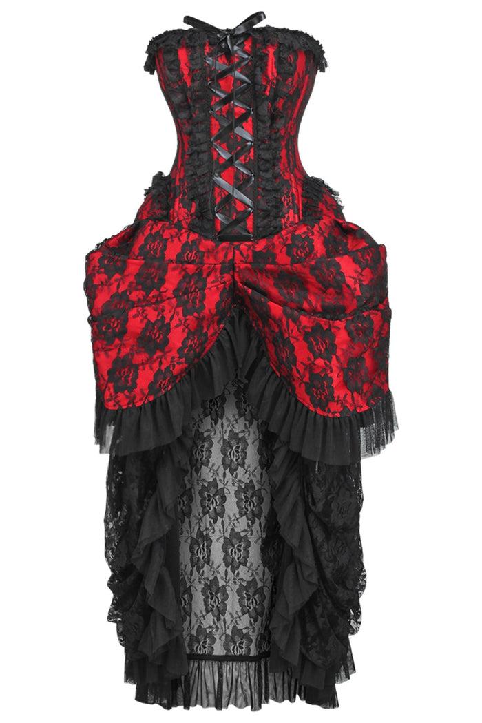 daisy beachwear Top Drawer Steel Boned Red w/Black Lace Bustle Corset Dress