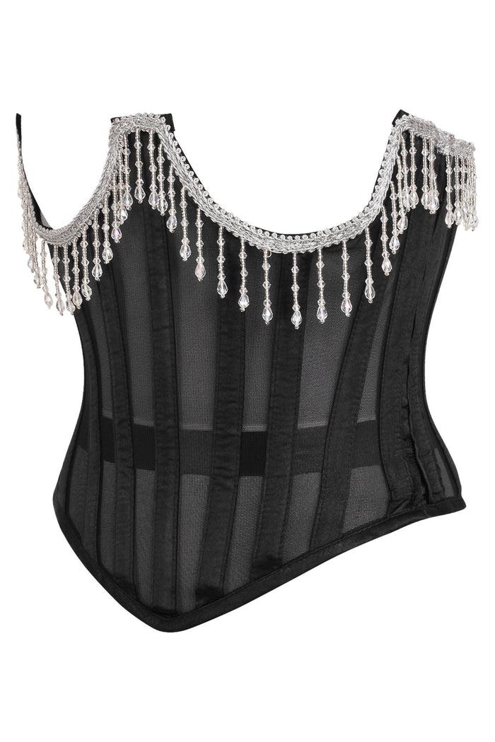 Daisy Beachwear Top Drawer Steel Boned Sheer Underwire Waist Cincher W/Fringe