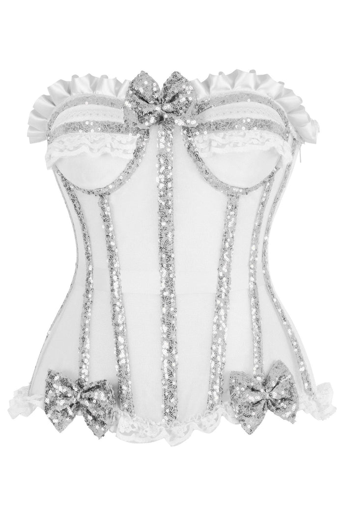 daisy beachwear Top Drawer Steel Boned Silver Sequin Underwire Bustier Corset