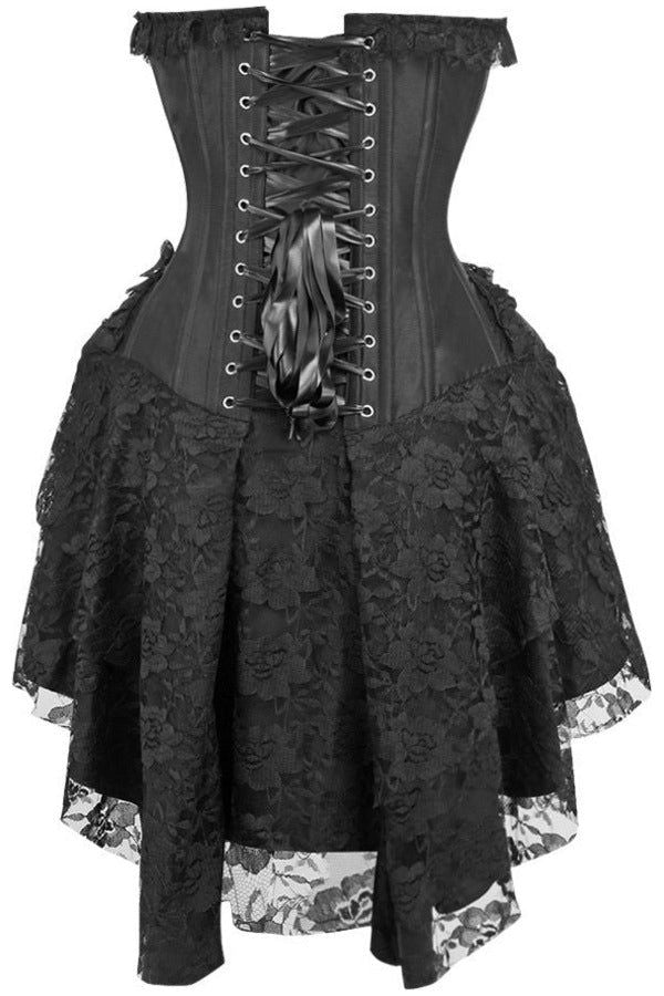 Daisy Beachwear Top Drawer Steel Boned Strapless Black Lace Victorian Corset Dress