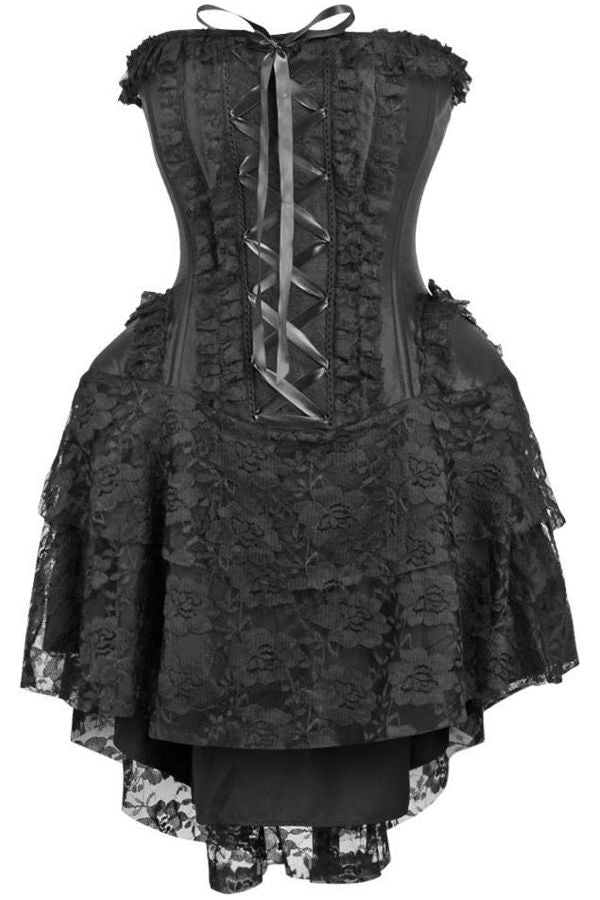 daisy beachwear Top Drawer Steel Boned Strapless Black Lace Victorian Corset Dress