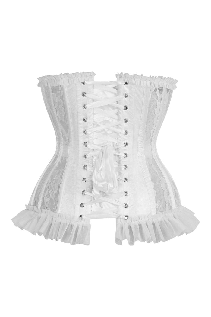 Daisy Beachwear Top Drawer Steel Boned White Lace Underwire Burlesque Underbust Corset Cincher