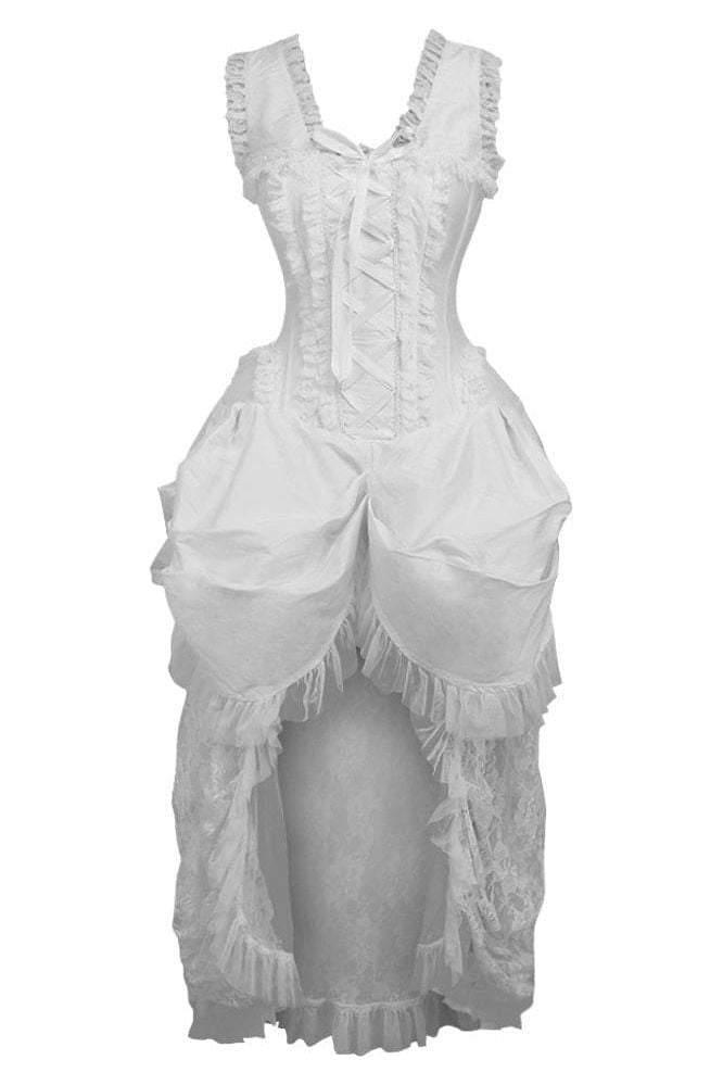 daisy beachwear Top Drawer Steel Boned White Lace Victorian Bustle Corset Dress