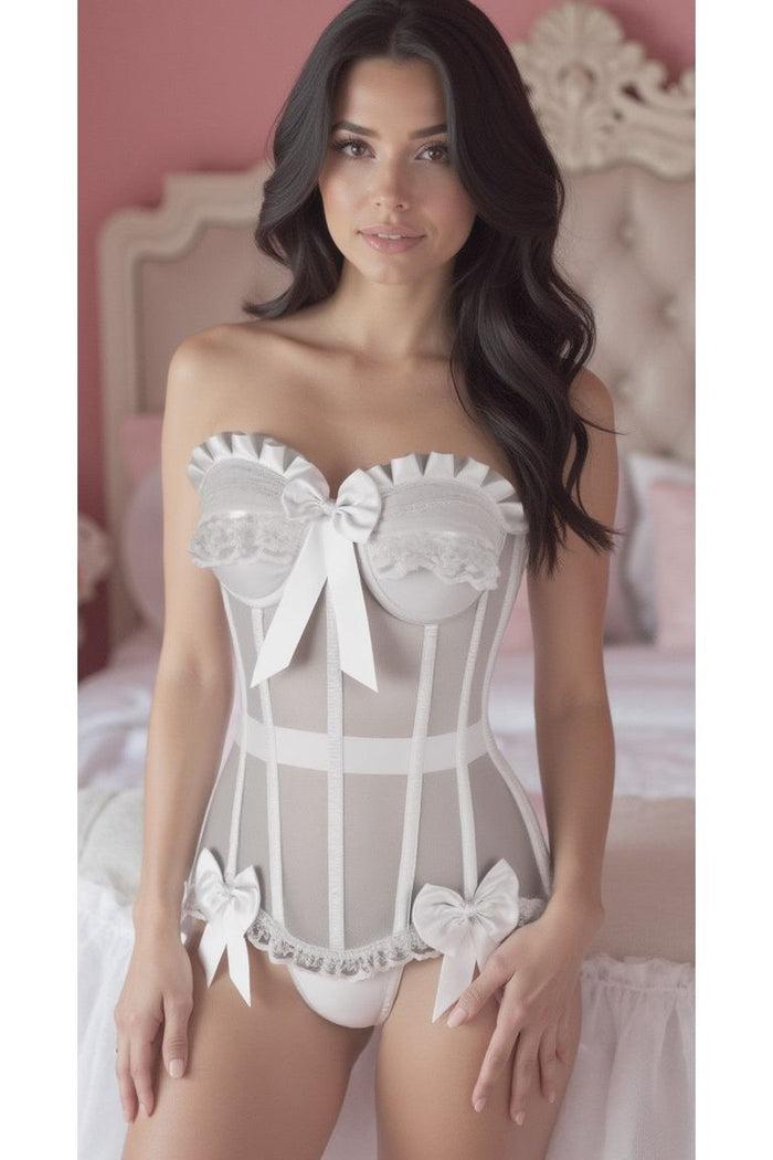 Daisy Beachwear Top Drawer Steel Boned White Mesh Underwire Bustier Corset