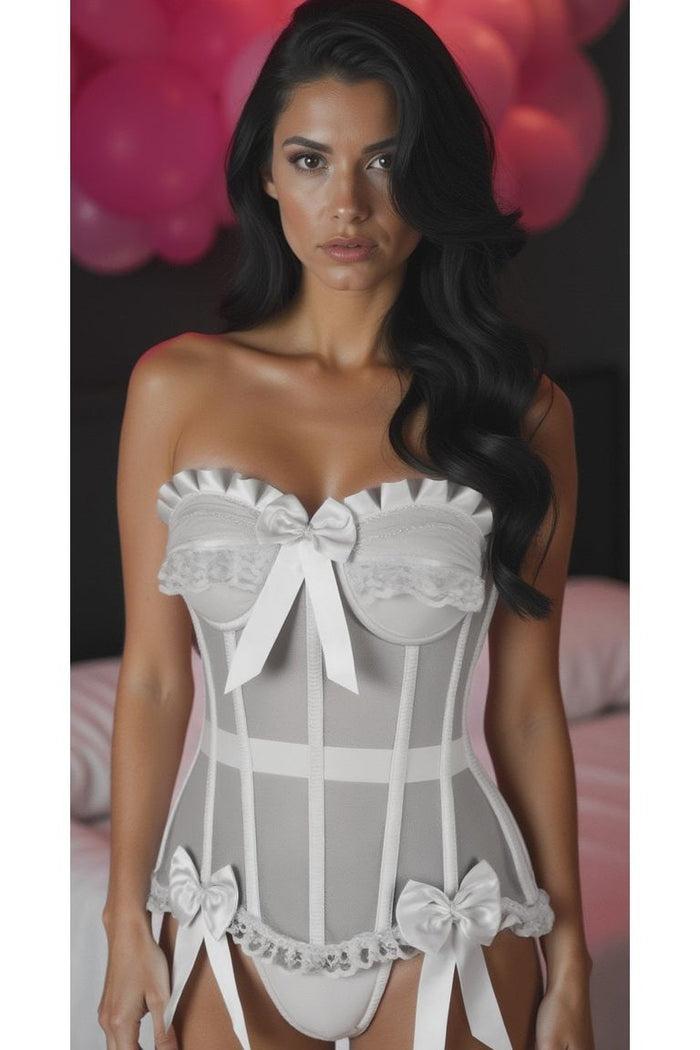 Daisy Beachwear Top Drawer Steel Boned White Mesh Underwire Bustier Corset
