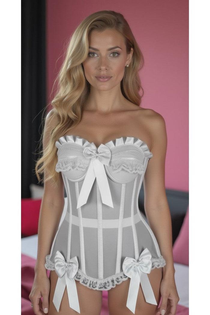 Daisy Beachwear Top Drawer Steel Boned White Mesh Underwire Bustier Corset