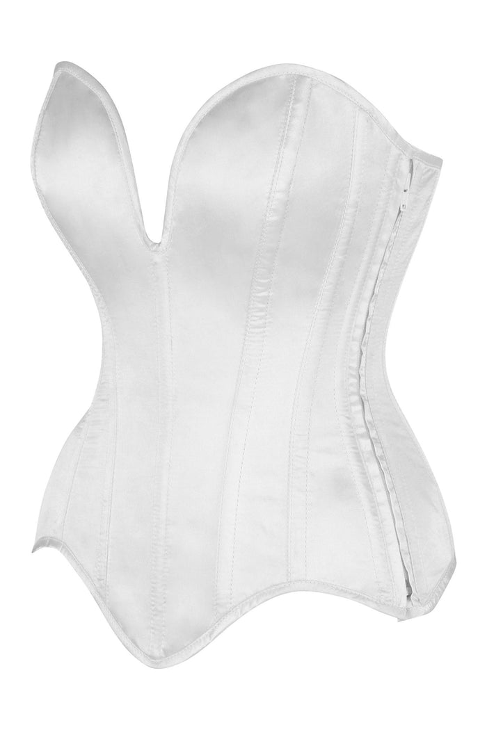 Daisy Beachwear Top Drawer Steel Boned White Satin Plunge Neckline Overbust Corset