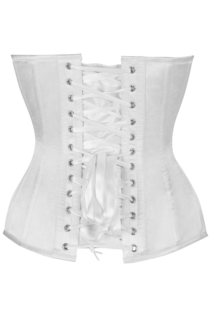 Daisy Beachwear Top Drawer Steel Boned White Satin Plunge Neckline Overbust Corset