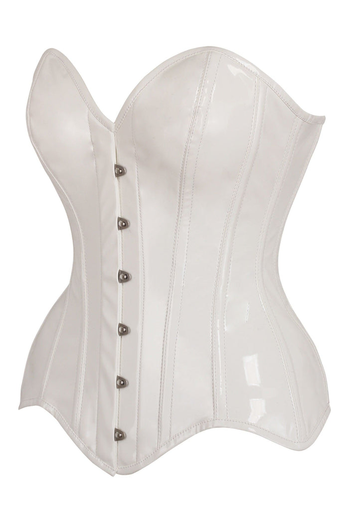 Daisy Beachwear Top Drawer White Patent Leather Steel Boned Overbust Corset