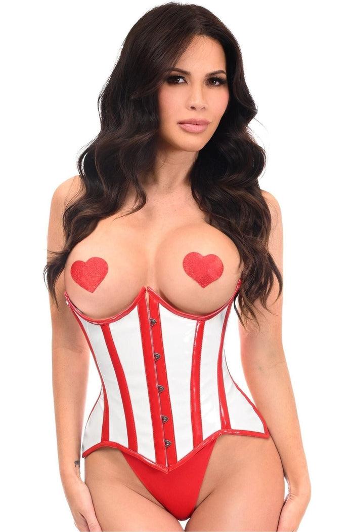 daisy beachwear Top Drawer White/Red Vinyl Patent PVC Underwire Curvy Cut Cincher Corset