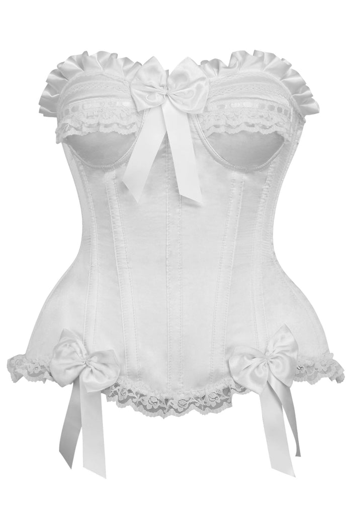 Daisy Beachwear Top Drawer White Satin Steel Boned Burlesque Corset